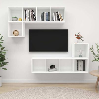 Vidaxl - Juego De Mueble Para Tv De 4 Piezas Madera Contrachapada Blanco Vidaxl - Juego De Mueble Para Tv De 4 Piezas Madera Contrachapada Blanco