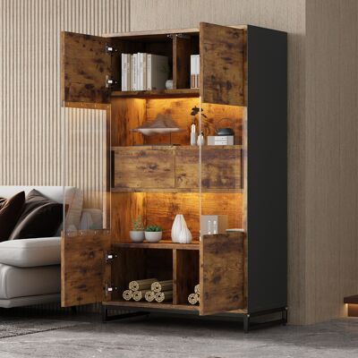 STILVORA Vitrina Con 2 Puertas Y 2 Cajones Y Led Bluetooth, 6 Compartimentos, Estilo Moderno Retro, En Mdf, Negro Efecto Madera, 80×40×138 Cm STILVORA Vitrina Con 2 Puertas Y 2 Cajones Y Led Bluetooth, 6 Compartimentos, Estilo Moderno Retro, En Mdf, Negro Efecto Madera, 80×40×138 Cm