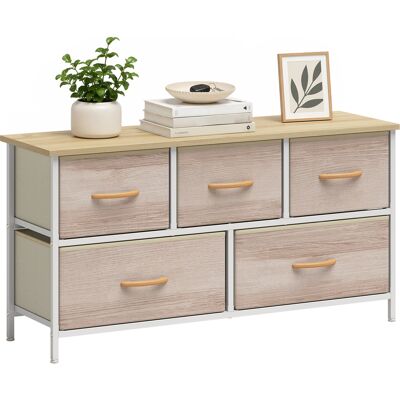 Homcom Cómoda Con 5 Cajones De Tela, Cómoda Para Dormitorio, Marco De Metal, Cajonera Para Salón, Oficina, Vestidor, Natural Y Blanco Homcom Cómoda Con 5 Cajones De Tela, Cómoda Para Dormitorio, Marco De Metal, Cajonera Para Salón, Oficina, Vestidor, Natural Y Blanco