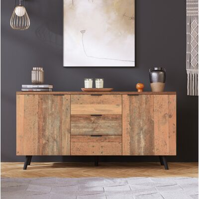 COVREO Aparador Para Tv 140x35x70 Cm Marrón Antiguo En Tablero De Partículas Con 3 Cajones Y Estantes Ajustables COVREO Aparador Para Tv 140x35x70 Cm Marrón Antiguo En Tablero De Partículas Con 3 Cajones Y Estantes Ajustables