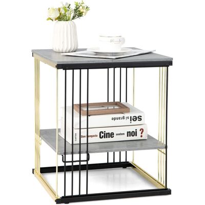 Costway - Mesa Lateral Cuadrada De 2 Niveles, Mesa Auxiliar, Mesita De Noche De Estructura Metálica Con Estante Extraíble, Mesa De Café De Esquina Para Sala De Estar, Dormitorio Costway - Mesa Lateral Cuadrada De 2 Niveles, Mesa Auxiliar, Mesita De Noche De Estructura Metálica Con Estante Extraíble, Mesa De Café De Esquina Para Sala De Estar, Dormitorio