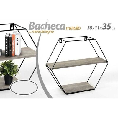 TRADE SHOP TRAESIO Trade Shop - Vitrina Mural Hexagonal Metal 2 Estantes Madera 38x11x35cm 751998 - TRADE SHOP TRAESIO Trade Shop - Vitrina Mural Hexagonal Metal 2 Estantes Madera 38x11x35cm 751998 -