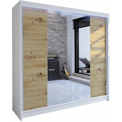 MIRJAN24 Armario Closico Cavaris Ii, Blanco + Roble Artisan, 215x180x58cm, Puertas De Armario: Correderas, Número De Estantes: 5, Led MIRJAN24 Armario Closico Cavaris Ii, Blanco + Roble Artisan, 215x180x58cm, Puertas De Armario: Correderas, Número De Estantes: 5, Led