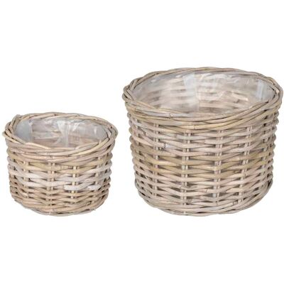 Cesta Para Plantas 2 Uds. Gris Natural Ratán Kubu Vidaxl Cesta Para Plantas 2 Uds. Gris Natural Ratán Kubu Vidaxl