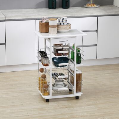 TORMATOR Carrito De Cocina Con Ruedas Carrito Verdulero Con Cajón Cestas Y Estantes Laterales 57x37x83cm Blanco TORMATOR Carrito De Cocina Con Ruedas Carrito Verdulero Con Cajón Cestas Y Estantes Laterales 57x37x83cm Blanco