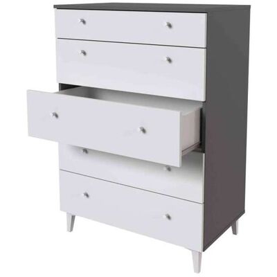 Md Block - Cómoda 5 Cajones Luna Acabado Gris París/blanco. 114.6cm(alto), 80cm(ancho), 48cm(fondo) Md Block - Cómoda 5 Cajones Luna Acabado Gris París/blanco. 114.6cm(alto), 80cm(ancho), 48cm(fondo)