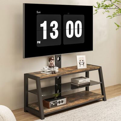 OKWISH Mueble De Tv De Madera Regulable Con Vidrio Templado Negro, Estante De 3 Niveles, Soporte De Pared Multidireccional Giratorio, 116x42x125 Cm - Marrón OKWISH Mueble De Tv De Madera Regulable Con Vidrio Templado Negro, Estante De 3 Niveles, Soporte De Pared Multidireccional Giratorio, 116x42x125 Cm - Marrón