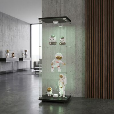 SOLKVUNZA Vitrina 36×42×125 Cm Con Iluminación Led Regulable Y Cerradura, Armario Expositor De Una Puerta Con 3 Estantes, Vidrio Templado, Mdf Y Metal, Negro SOLKVUNZA Vitrina 36×42×125 Cm Con Iluminación Led Regulable Y Cerradura, Armario Expositor De Una Puerta Con 3 Estantes, Vidrio Templado, Mdf Y Metal, Negro