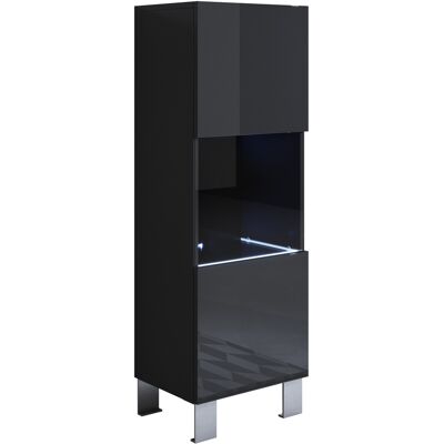 LETTIEMOBILI Vitrina Con Patas 12cm Armario Mueble De Salón Vitrina De Pared Led 1 Puerta 40x138x29cm Modelo Luke V3 Negro Brillo LETTIEMOBILI Vitrina Con Patas 12cm Armario Mueble De Salón Vitrina De Pared Led 1 Puerta 40x138x29cm Modelo Luke V3 Negro Brillo