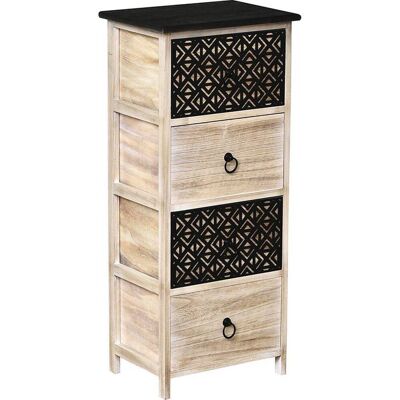 Paulownia Mdf 4 Cajones Con Tiradores Redondos De Metal -naturel Grabado Negro - Tendance Paulownia Mdf 4 Cajones Con Tiradores Redondos De Metal -naturel Grabado Negro - Tendance