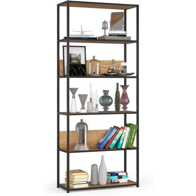 Akord - Estantería Loft Metálica Negra 80 Cm Frente En Color Roble Craft 6 Estantes 80x32x192 Cm Akord - Estantería Loft Metálica Negra 80 Cm Frente En Color Roble Craft 6 Estantes 80x32x192 Cm