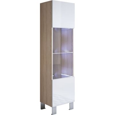 MUEBLES BONITOS Vitrina Con Patas 12cm Armario Mueble De Salón Vitrina De Pared Led 1 Puerta 40x177x29cm Modelo Luke V6 Sonoma Mate Y Blanco Brillo MUEBLES BONITOS Vitrina Con Patas 12cm Armario Mueble De Salón Vitrina De Pared Led 1 Puerta 40x177x29cm Modelo Luke V6 Sonoma Mate Y Blanco Brillo