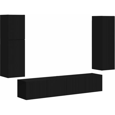 Conjunto De Mueble De Tv 4 Uds. Negro Madera De Ingeniería Vidaxl Conjunto De Mueble De Tv 4 Uds. Negro Madera De Ingeniería Vidaxl