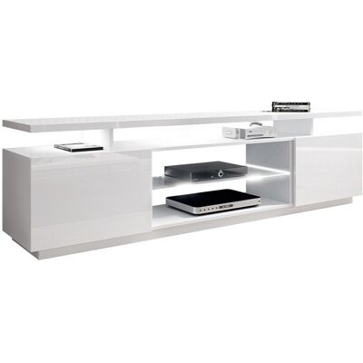 MIRJAN24 Mueble Tv Figura, Blanco + Blanco Brillante, Número De Puertas: 2, Número De Cajones: 0, 180x56x40cm, Led MIRJAN24 Mueble Tv Figura, Blanco + Blanco Brillante, Número De Puertas: 2, Número De Cajones: 0, 180x56x40cm, Led
