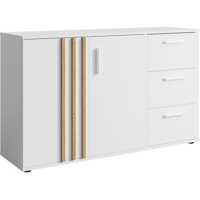 Cómoda moderna blanca y roble artesanal - 2 puertas, 3 cajones - 120x73x35cm Cómoda moderna blanca y roble artesanal - 2 puertas, 3 cajones - 120x73x35cm