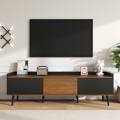 JHY DESIGN Mueble Para Tv, Mesa Para Tv, Armario Bajo Con Tres Puertas. Diseño Compacto. Acabado En Negro Y Madera Natural. Altura 49,5 Cm / Largo 160 Cm / Ancho 39 Cm JHY DESIGN Mueble Para Tv, Mesa Para Tv, Armario Bajo Con Tres Puertas. Diseño Compacto. Acabado En Negro Y Madera Natural. Altura 49,5 Cm / Largo 160 Cm / Ancho 39 Cm
