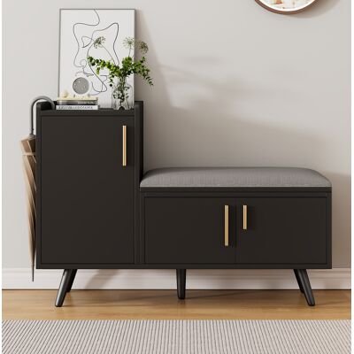 WISHDOR Mueble Zapatero 3 Puertas, 100x34x68,5 Cm, Con Banco Y Estantes Ajustables, En Tableros De Partículas, Negro WISHDOR Mueble Zapatero 3 Puertas, 100x34x68,5 Cm, Con Banco Y Estantes Ajustables, En Tableros De Partículas, Negro