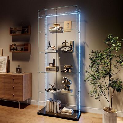 SOLKVUNZA Vitrina Expositora De Vidrio Templado Con Led Y Cerradura - Armario Para Colecciones De 5 Niveles Con 2 Puertas Y Protección Antipolvo - Vidrio Templado Y Metal, Negro SOLKVUNZA Vitrina Expositora De Vidrio Templado Con Led Y Cerradura - Armario Para Colecciones De 5 Niveles Con 2 Puertas Y Protección Antipolvo - Vidrio Templado Y Metal, Negro