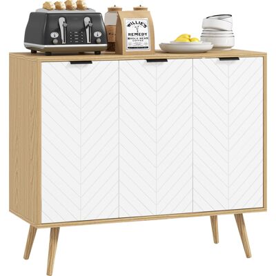 HOMCOM Mueble Buffet Auxiliar Con Estantes Ajustables 3 Puertas Carga 50 Kg 91,5x35x77,4 Cm Blanco Y Natural HOMCOM Mueble Buffet Auxiliar Con Estantes Ajustables 3 Puertas Carga 50 Kg 91,5x35x77,4 Cm Blanco Y Natural