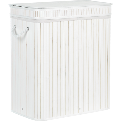 BELIANI Cesta De Madera De Bambú Blanca 60 Cm 2 Compartimentos Tapa Cremallera Asas Kalthota BELIANI Cesta De Madera De Bambú Blanca 60 Cm 2 Compartimentos Tapa Cremallera Asas Kalthota