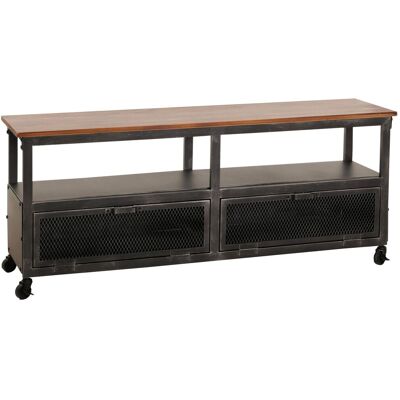 DÉCOSHOP26 Ueble Tv Industrial Con Ruedas Y Almacenamiento 55x130x36 Cm Metal Negro Madera Marrón 04001007 DÉCOSHOP26 Ueble Tv Industrial Con Ruedas Y Almacenamiento 55x130x36 Cm Metal Negro Madera Marrón 04001007