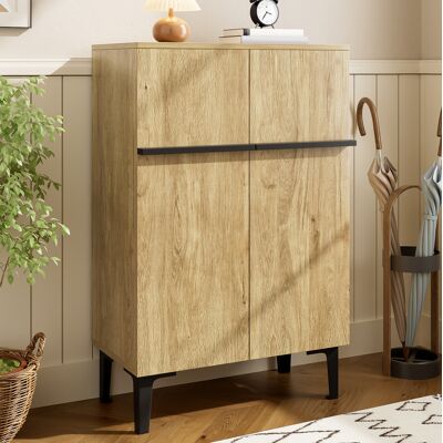BEAOK Zapatero De Aglomerado Negro Y Madera, 2 Puertas, Baldas Regulables, 60 X 34,5 X 95 Cm BEAOK Zapatero De Aglomerado Negro Y Madera, 2 Puertas, Baldas Regulables, 60 X 34,5 X 95 Cm