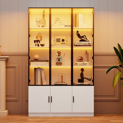 HAUSS SPOLE Vitrina Blanca Con Iluminación Led, 120x32x200 Cm, 6 Puertas De Cristal, Armario De Almacenamiento De Mdf - 1 Unidad HAUSS SPOLE Vitrina Blanca Con Iluminación Led, 120x32x200 Cm, 6 Puertas De Cristal, Armario De Almacenamiento De Mdf - 1 Unidad