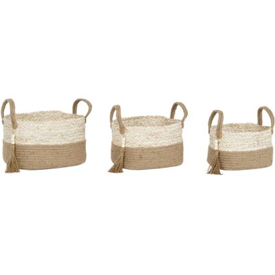 FIJALO Cesta Set 3 Maiz Trenzado Yute 41x30x33 Con Asas FIJALO Cesta Set 3 Maiz Trenzado Yute 41x30x33 Con Asas
