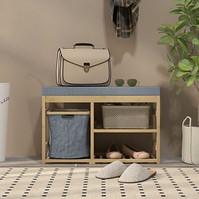 LIIYIELA Mueble Zapatero Con Asiento Cesta Extraíble Y Estantes Abiertos Para 4 Pares De Zapatos 69x30x45 Cm Natural LIIYIELA Mueble Zapatero Con Asiento Cesta Extraíble Y Estantes Abiertos Para 4 Pares De Zapatos 69x30x45 Cm Natural