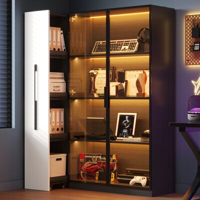 Redom Vitrina 110.5x35x160 Cm, Con Led Puerta De Cristal Y Extracción Lateral, Armario De Almacenaje, Mdf Y Vidrio, Negro Y Blanco Redom Vitrina 110.5x35x160 Cm, Con Led Puerta De Cristal Y Extracción Lateral, Armario De Almacenaje, Mdf Y Vidrio, Negro Y Blanco