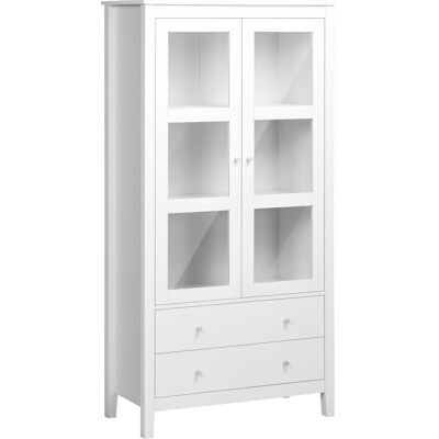 OEM Vitrina De Salón Aparador De Cocina Con 2 Puertas De Vidrio 3 Estantes 2 Cajones Para Comedor Oficina 80x40x160cm Blanco OEM Vitrina De Salón Aparador De Cocina Con 2 Puertas De Vidrio 3 Estantes 2 Cajones Para Comedor Oficina 80x40x160cm Blanco
