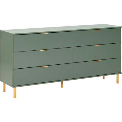 BELIANI Cómoda 6 Cajones Elegante Madera De Ingeniería Tiradores Dorados Patas De Madera Maciza Sala De Estar Verde Walpole BELIANI Cómoda 6 Cajones Elegante Madera De Ingeniería Tiradores Dorados Patas De Madera Maciza Sala De Estar Verde Walpole