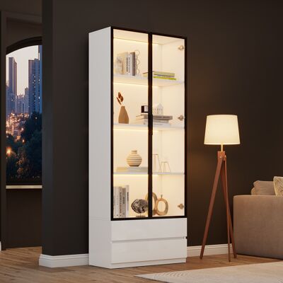 KELLANY Vitrina De 8034200cm, Armario Alto Con Luces Led, Mueble Auxiliar Para Sala De Estar Con 2 Puertas, Vitrinas Con 2 Cajones, Estantes De Almacenamiento, Estantería Para Libros, Estante De Exhibición, M KELLANY Vitrina De 8034200cm, Armario Alto Con Luces Led, Mueble Auxiliar Para Sala De Estar Con 2 Puertas, Vitrinas Con 2 Cajones, Estantes De Almacenamiento, Estantería Para Libros, Estante De Exhibición, M