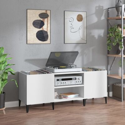 Mueble para discos blanco 121x38x48 cm madera contrachapada - Almacenamiento de vinilos Mueble para discos blanco 121x38x48 cm madera contrachapada - Almacenamiento de vinilos