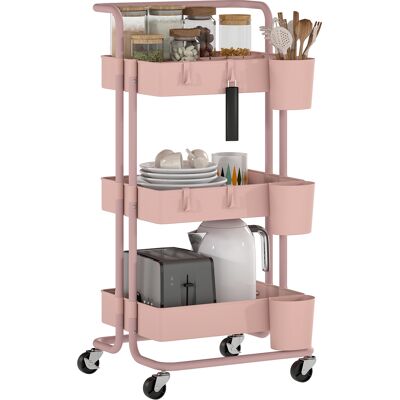 OEM Carrito Auxiliar Con Ruedas Carro De Almacenaje Multifuncional Con Ganchos Y Cajas Colgantes 42x38x86,5 Cm Rosa OEM Carrito Auxiliar Con Ruedas Carro De Almacenaje Multifuncional Con Ganchos Y Cajas Colgantes 42x38x86,5 Cm Rosa