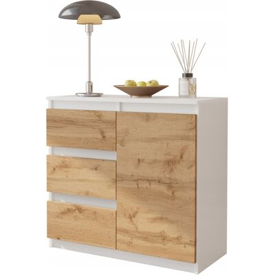 OEM Cómoda Wotan De Roble, Blanco Mate, 80 Cm, 3 Cajones, 1 Puerta, 1 Estante OEM Cómoda Wotan De Roble, Blanco Mate, 80 Cm, 3 Cajones, 1 Puerta, 1 Estante