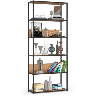 AKORD Scaffale Stilo Loft Con Ripiani In Legno 80 Cm Nera, Quercia Craft 80x32x192 Cm AKORD Scaffale Stilo Loft Con Ripiani In Legno 80 Cm Nera, Quercia Craft 80x32x192 Cm