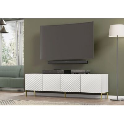 AC-DECO Mueble De Tv Surf 200 Cm 4d Fresado Lacado Blanco Brillo + Patas Doradas AC-DECO Mueble De Tv Surf 200 Cm 4d Fresado Lacado Blanco Brillo + Patas Doradas