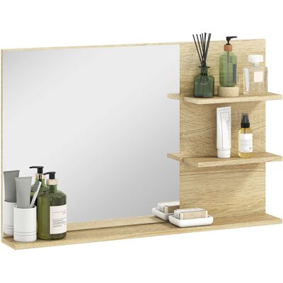 Kleankin Espejo De Baño Con 2 Estantes Laterales Y Estante Inferior, Espejo De Pared, Estilo Moderno, Para Entrada, Pasillo, 75x10x48 Cm, Natural Kleankin Espejo De Baño Con 2 Estantes Laterales Y Estante Inferior, Espejo De Pared, Estilo Moderno, Para Entrada, Pasillo, 75x10x48 Cm, Natural