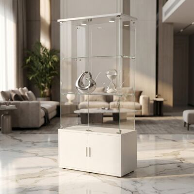 SOLKVUNZA Vitrina 78,5x35x164 Cm - Mueble Expositor De 3 Niveles Con 2 Focos Led Y Cerradura De Seguridad - Vidrio Templado Y Mdf - Blanco SOLKVUNZA Vitrina 78,5x35x164 Cm - Mueble Expositor De 3 Niveles Con 2 Focos Led Y Cerradura De Seguridad - Vidrio Templado Y Mdf - Blanco