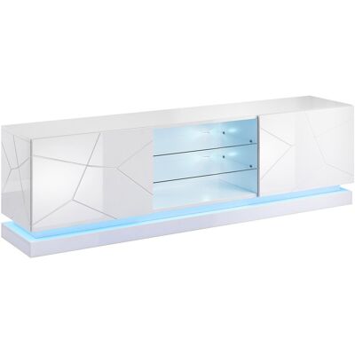 MIRJAN24 Mobilier1 - Mueble Tv Charlotte 128, Blanco + Blanco Brillante, Número De Puertas: 0, Número De Cajones: 0, 200x57x40cm, Led MIRJAN24 Mobilier1 - Mueble Tv Charlotte 128, Blanco + Blanco Brillante, Número De Puertas: 0, Número De Cajones: 0, 200x57x40cm, Led