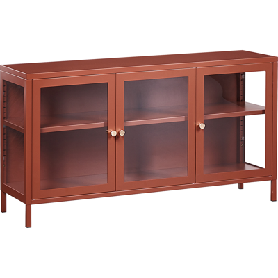 BELIANI Aparador Moderno De Acero Vidrio Templado 3 Puertas Estantes Ajustables Marrón Dorado Newport BELIANI Aparador Moderno De Acero Vidrio Templado 3 Puertas Estantes Ajustables Marrón Dorado Newport