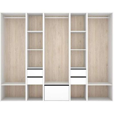 DKT Vestidor Sofia 4 Cajones, Zapatero Y Trasera Reversible En Blanco/natural, 204.5cm(alto) 256cm(ancho) 45cm(fondo). DKT Vestidor Sofia 4 Cajones, Zapatero Y Trasera Reversible En Blanco/natural, 204.5cm(alto) 256cm(ancho) 45cm(fondo).
