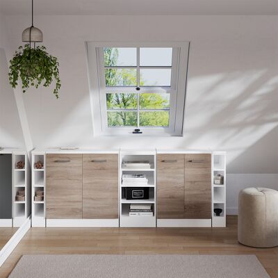 Conjunto De Armarios Para Techo Inclinado Rion, Sonoma, 210 Cm Lote De 5 Carcasas De Armario 60 Cm De Profundidad, Vicco Conjunto De Armarios Para Techo Inclinado Rion, Sonoma, 210 Cm Lote De 5 Carcasas De Armario 60 Cm De Profundidad, Vicco