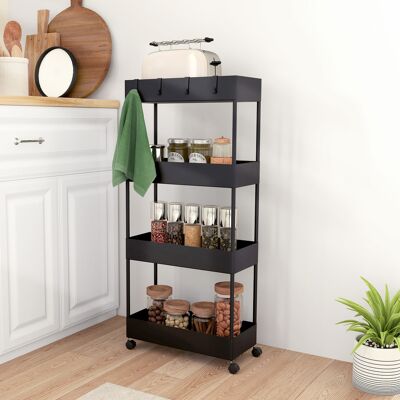 LIIYIELA Carro De Cocina De 4 Niveles Carrito Auxiliar Con Ruedas 4 Cestas Y 4 Ganchos Extraíbles Para Salón 40x19x90 Cm Negro LIIYIELA Carro De Cocina De 4 Niveles Carrito Auxiliar Con Ruedas 4 Cestas Y 4 Ganchos Extraíbles Para Salón 40x19x90 Cm Negro