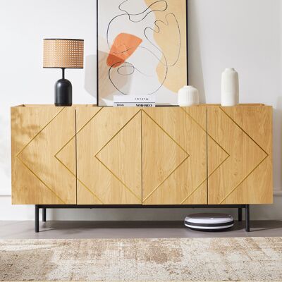 JHY DESIGN Aparador De Cuatro Puertas Con Incrustaciones Metálicas Puede Usarse Como Cómoda, Aparador, Mueble Auxiliar O Pieza Independiente Madera Natural. JHY DESIGN Aparador De Cuatro Puertas Con Incrustaciones Metálicas Puede Usarse Como Cómoda, Aparador, Mueble Auxiliar O Pieza Independiente Madera Natural.