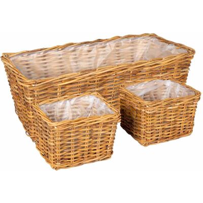 Cesta Para Plantas 3 Uds. Madera Natural Ratán Kubu Vidaxl Cesta Para Plantas 3 Uds. Madera Natural Ratán Kubu Vidaxl