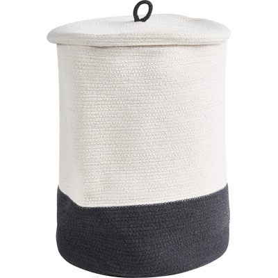 BELIANI Cesta De Algodón 52 Cm Patrón A Rayas Tapa Accesorio Boho Gris/blanco Silopi BELIANI Cesta De Algodón 52 Cm Patrón A Rayas Tapa Accesorio Boho Gris/blanco Silopi