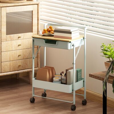 TORMATOR Carrito Auxiliar Con Ruedas De 2 Niveles Con Cajón Encimera Y Cesta De Rejilla Para Dormitorio Baño Cocina Verde Claro TORMATOR Carrito Auxiliar Con Ruedas De 2 Niveles Con Cajón Encimera Y Cesta De Rejilla Para Dormitorio Baño Cocina Verde Claro