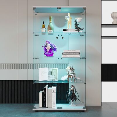SOLKVUNZA Vitrina Expositora 80,5x36,5x164 Cm De Vidrio Templado, 4 Niveles - Iluminación Led Y Doble Puerta Con Cerradura - Armario Expositor Moderno - Blanco SOLKVUNZA Vitrina Expositora 80,5x36,5x164 Cm De Vidrio Templado, 4 Niveles - Iluminación Led Y Doble Puerta Con Cerradura - Armario Expositor Moderno - Blanco